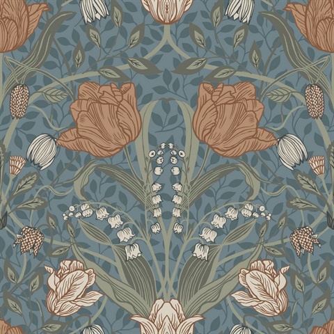 Fillippa Blue Tulip Floral Wallpaper