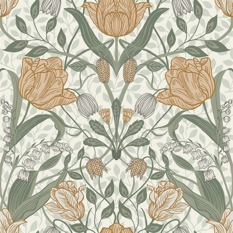 Fillippa Green Tulip Floral Wallpaper