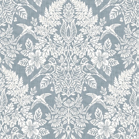 Finch Light Blue Woodland Damask Wallpaper