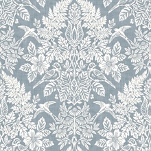 Finch Light Blue Woodland Damask Wallpaper