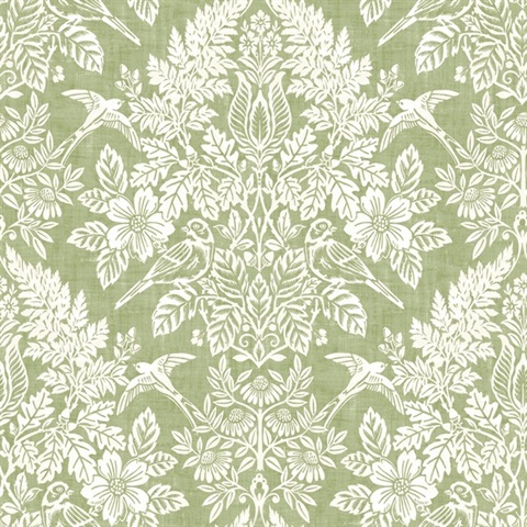 Finch Light Green Woodland Damask Wallpaper