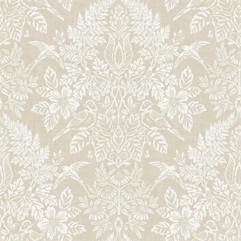 Finch Neutral Woodland Damask Wallpaper