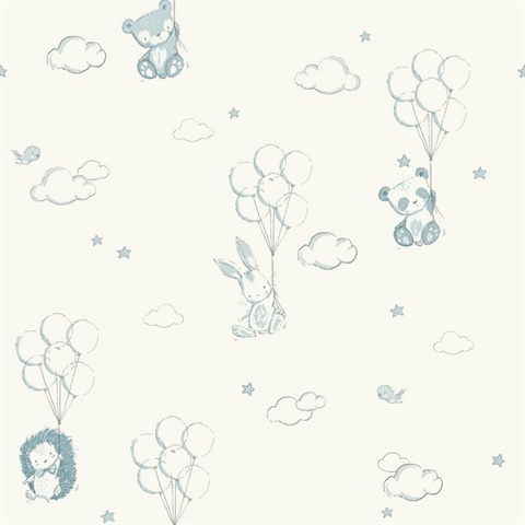 Floating Balloons Light Blue Animal Wallpaper