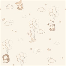 Floating Balloons Light Brown Animal Wallpaper