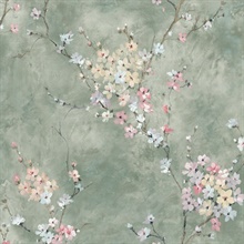 Floral Blossom Floral Green Smoke Peel and Stick Wallpaper