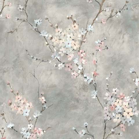 Floral Blossom Floral Grey Peel and Stick Wallpaper