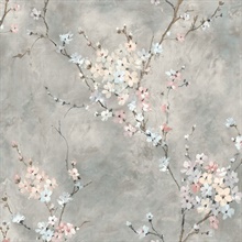 Floral Blossom Floral Grey Peel and Stick Wallpaper