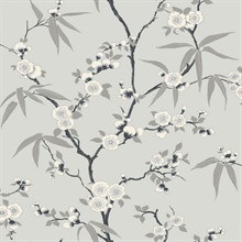 Floral Blossom Trail Foil Leaf & Foral Toile Grey Wallpaper
