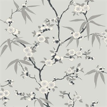 Floral Blossom Trail Foil Leaf &amp; Foral Toile Grey Wallpaper