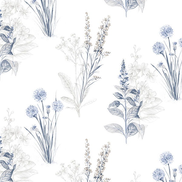 AF37716 | Floral Botanical Blue & White Wallpaper