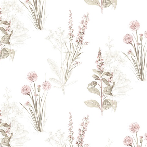Floral Botanical Pink, Khaki & Cream Wallpaper