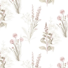 Floral Botanical Pink, Khaki & Cream Wallpaper