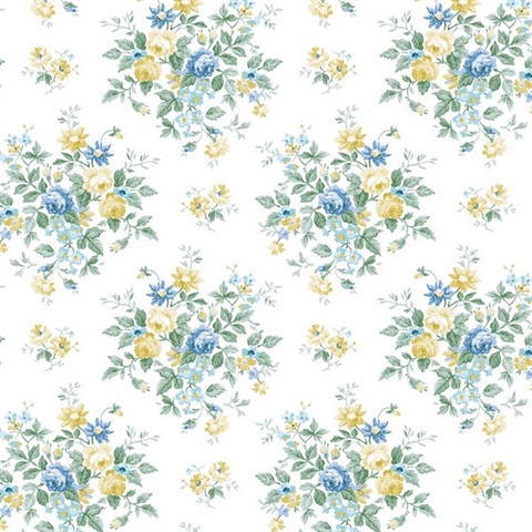 Floral Bunches Floral Blue Stream & Buttercup Peel and Stick Wallpaper