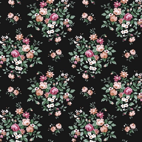 Floral Bunches Floral Ebony Peel and Stick Wallpaper