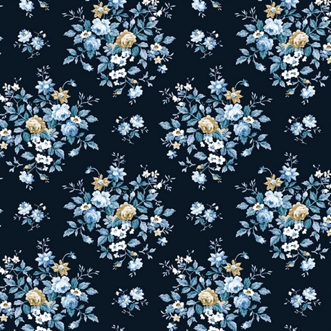 Floral Bunches Floral Midnight Blue & Toffee Peel and Stick Wallpaper