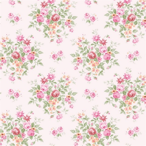 Floral Bunches Floral Posy Pink Peel and Stick Wallpaper