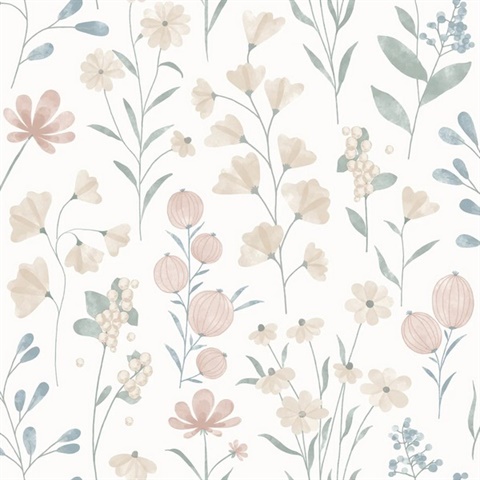 Floral Candy Beige and Green Wallpaper