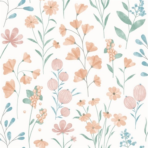 Floral Candy Orange Wallpaper