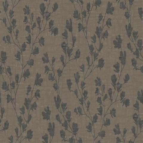 Floral Charcoal Trail Motif Textured Linen Wallpaper