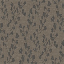 Floral Charcoal Trail Motif Textured Linen Wallpaper