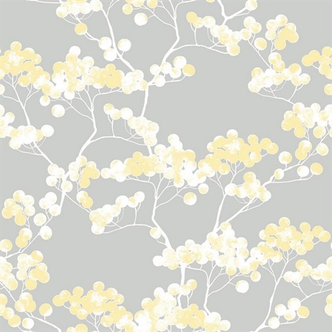 Floral Cyprus Blossom Buttercup & Grey Peel and Stick Wallpaper