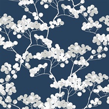 Floral Cyprus Blossom Navy Blue & Grey Peel and Stick Wallpaper