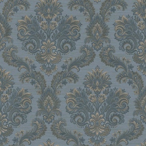 Floral Damask Blue Beige Italian Wallpaper