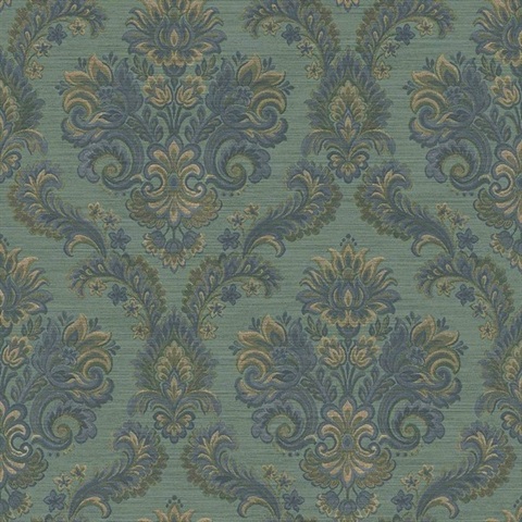 Floral Damask Green Blue Italian Wallpaper