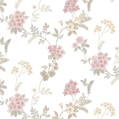 Floral Fern Pink, Khaki & Cream Wallpaper