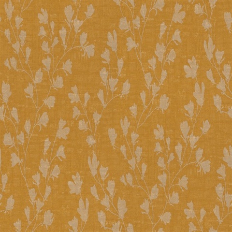 Floral Gold Trail Motif Textured Linen Wallpaper