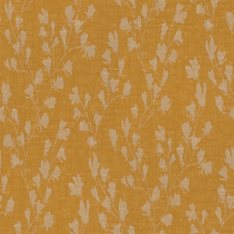 Floral Gold Trail Motif Textured Linen Wallpaper