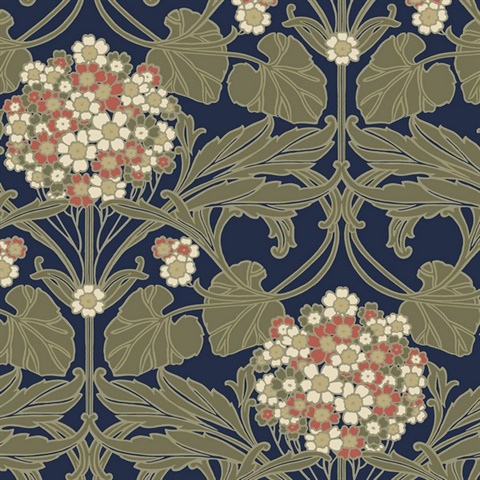 Floral Hydrangea Leaf Damask Blue Wallpaper