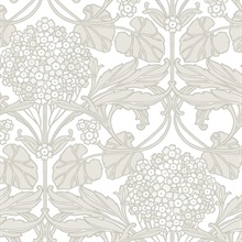 Floral Hydrangea Leaf Damask Off White Wallpaper