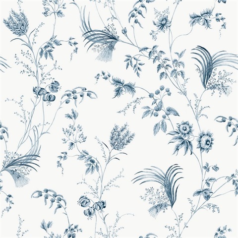 Floral Lace Navy Wallpaper
