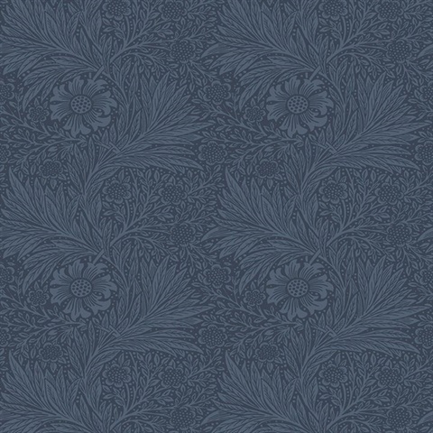 Floral & Leaf Blue & Dark Blue Wallpaper