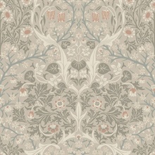 Floral &amp; Leaf Branch Damask Toile Cream, Grey, Turquoise &amp; Cream Wallp