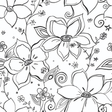 Floral Linework Floral Black Peel and Stick Wallpaper