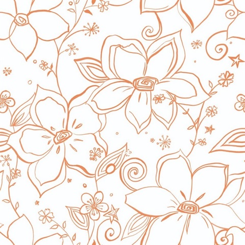 Floral Linework Floral Orange Peel and Stick Wallpaper