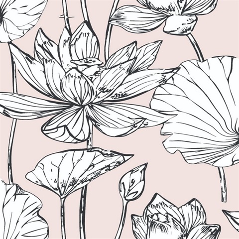 Floral Lotus Floral Blush & Ebony Peel and Stick Wallpaper
