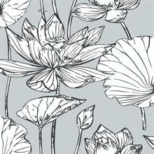 Floral Lotus Floral Grey & Ebony Peel and Stick Wallpaper