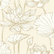 Floral Lotus Floral Metallic Gold & Cream Peel and Stick Wallpaper