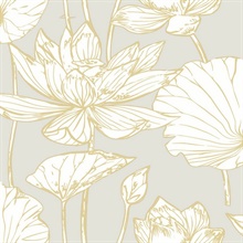Floral Lotus Floral Metallic Gold & Grey Peel and Stick Wallpaper