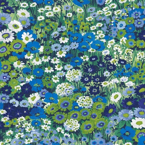 Floral Meadow Floral Bright Blue & Sap Green Peel and Stick Wallpaper