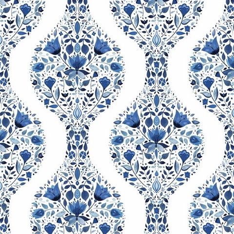 Floral Ogee Floral Bluestone Peel and Stick Wallpaper