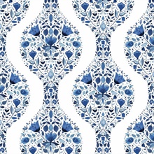 Floral Ogee Floral Bluestone Peel and Stick Wallpaper