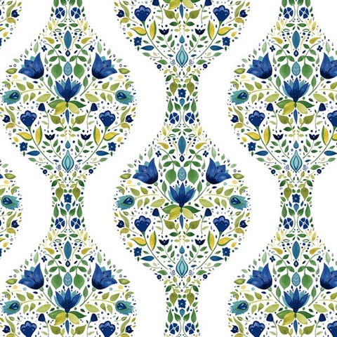 Floral Ogee Floral Cobalt & Spring Green Peel and Stick Wallpaper