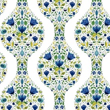Floral Ogee Floral Cobalt & Spring Green Peel and Stick Wallpaper