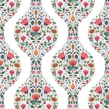 Floral Ogee Floral Rose Pink & Spruce Peel and Stick Wallpaper