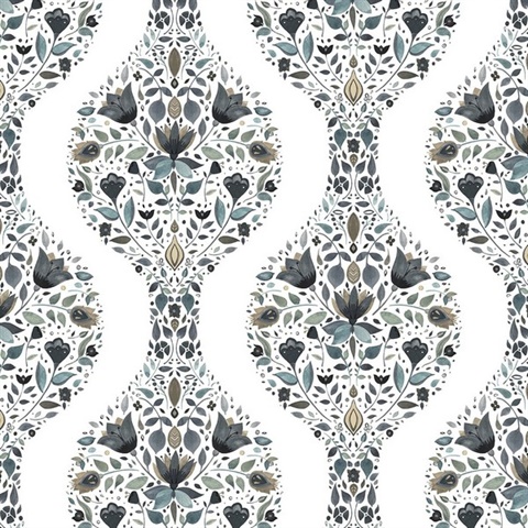 Floral Ogee Floral Steel & Rustic Taupe Peel and Stick Wallpaper