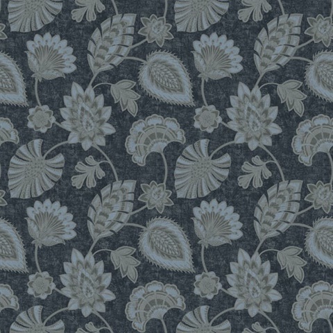 Dark Blue & Silver Floral Paisley Wallpaper